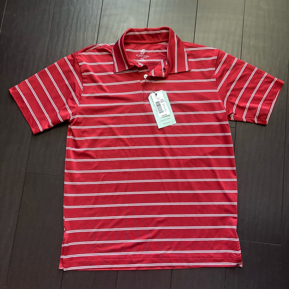 NWT The class club red & white stripe moisture wicking polo size 10/12